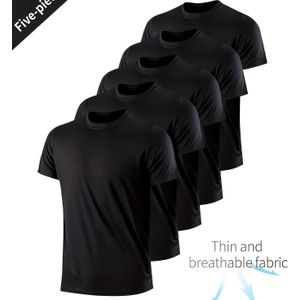 TEMU Prince Ultra-Dünnes Herren-Fitness-Sportshirt Schnelltrocknend Laufmode Freizeit Schnelltrocknender Fitnessanzug T-Shirt Schwarz Kariert Kurzarm Oberteil 5er-Set