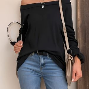 TEMU Einfarbiges, schulterfreies, stylisches T-Shirt, lässiges Langarmoberteil für Frühling und Herbst, Damenbekleidung