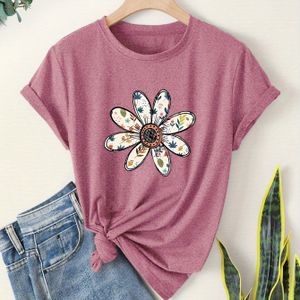 TEMU 1pc Damen Vintage Stil T-Shirt mit bunter Margerite Druck, lässiges Rundhals Kurzarm Top für Frühling/Sommer/Herbst