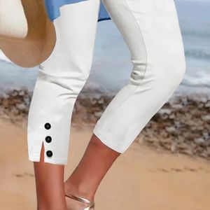 TEMU Seitentaste gespaltene Capri-Leggings, lässige elastische High-Waist-Stretch-Leggings für Frühling & Sommer, Damenbekleidung
