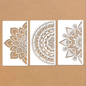 TEMU 3er-Set Wiederverwendbare Mandala-Schablonen 8x14 Zoll - Blumendesign Kunststoff-Malvorlagen für DIY Wandkunst, Fliesen, Möbel, Holz, Leinwand, Innen- & Außendekoration
