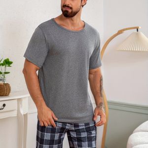 TEMU Herren Kurzarm Pyjama Sets Casual Polyester Crew Neck Pullovers Strickstoff Regular Fit Sommer Schlafanzug