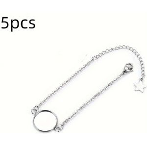 TEMU Set aus 5 Edelstahl-Armbandrohlingen, verstellbare DIY-Schmuckherstellungszubehör mit runder Fassung und Sternendetail