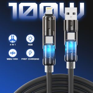 TEMU BINBOOM 4 in 1 100W MAX Schnellladekabel, PVC Rund Matte USB A zu USB C & Lightning, männlich zu männlich, 50-80W Leistungsbereich, für iPhone, iPad, Samsung, MacBook