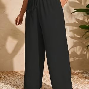 TEMU Plus Size einfarbige Hose mit schrägen , elegante Hose mit weitem Bein für Frühling und Herbst, Damenbekleidung in Übergröße
