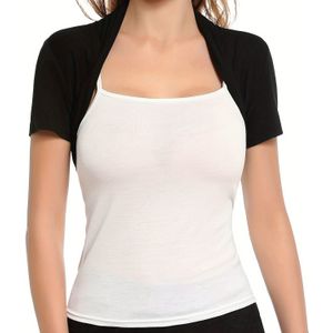 TEMU Damen Casual Sommer Kurzarm Offener Vorderteil Bolero Cardigan, Rayon 95% Spandex 5% Strickstoff, Einfarbiges Rüschen-Detail, Kragenloser Kurzer Schrug - 180g/m² Leichtgewichtsweberei
