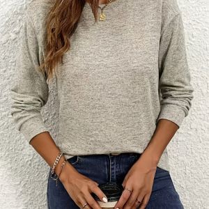 TEMU Elegantes Kaschmir-Feeling T-Shirt mit Tiefen Schultern für Damen - Rundhalsausschnitt, Langarm, Einfarbig, Maschinenwaschbar - für Herbst/Winter