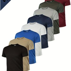 TEMU 8er-Set Herren-Schnelltrocknende T-Shirts - Weich, Dehnbar & Atmungsaktiv, Rundhals-Tees für Sommerliche Outdoor-Aktivitäten, Einfarbig