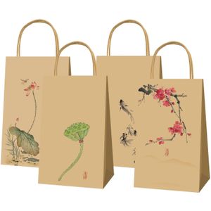 TEMU 12er-Set Chinesische Tuschmalerei Kraftpapier-Geschenktüten, Blumenmuster, Vielseitig für den Täglichen Gebrauch, Büro, Partys und Lässige Anlässe