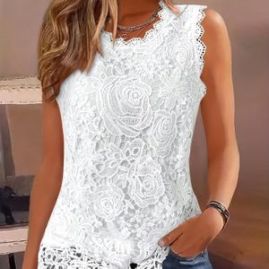 TEMU Elegante ärmellose Spitzen-Tanktop für Damen - Sommergelbe Bluse mit Blumenmuster und Rundhalsausschnitt, ohne Brustpolster, für lässige oder elegante Outfits, Spitzen-Tanktop