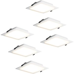 HOFTRONIC - Set mit 6 Virginia Einbaustrahlern quadratisch - 9 Watt 820 lumen - 2700K Warmweiß - IP20 Staubdicht - 145x145mm - Einbautiefe 25mm - Weiß