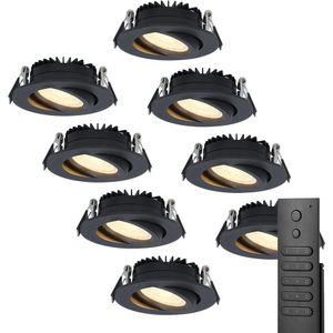 HOFTRONIC - Satz von 8 Dimmbarer LED Einbaustrahler Rome - Schwarz - 6 Watt- Kippbar - 2700K warm weiß - IP44 - Inklusive Fernbedienung - Ultra flach