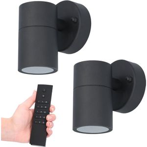 HOFTRONIC - Satz von 2 dimmbare LED-Wandleuchte Mason 2700K - Schwarz - IP44 - GU10 - Inkl. Dimmer mit Fernbedienung