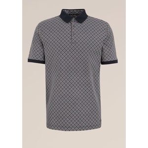 WE Fashion - Heren slim fit polo met dessin - Slim Fit - Donkerblauw - Katoen - Maat: XXXL