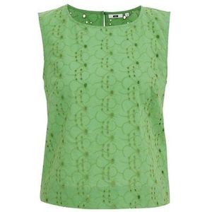 WE Fashion - Dames blouse van broderie anglaise - Regular fit - Groen - Katoen - Maat: XL