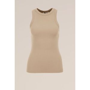 WE Fashion - Dames singlet van ribstof - Beige - Katoen - Maat: L
