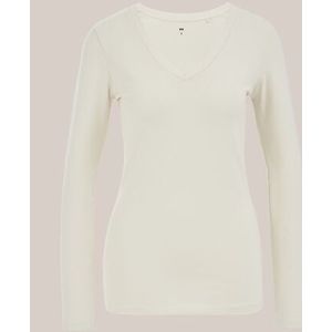 WE Fashion - Dames T-shirt met V-hals - Slim Fit - Ecru - Katoen - Maat: S