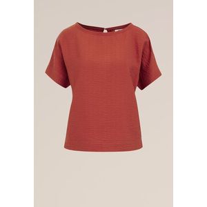 WE Fashion - Dames top met structuur - Regular fit - Saffraan rood - Viscose - Maat: XS