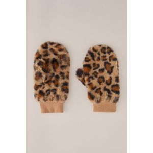 WE Fashion - Meisjes wanten met luipaardprint - Regular fit - Lichtbruin -  Maat: S
