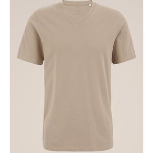WE Fashion - Heren T-shirt met V-hals - Slim Fit - Beige - Katoen - Maat: XL