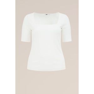 WE Fashion - Dames T-shirt van ribstof - Curve - Wit - Viscose - Plus Size Maat: 50