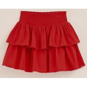 WE Fashion - Meisjes seersucker skort met volant - Regular fit - Rood - Katoen - Maat: 146/152