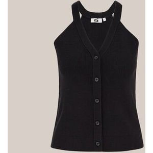WE Fashion - Dames gebreide top - Regular fit - Zwart - Katoen - Maat: XS