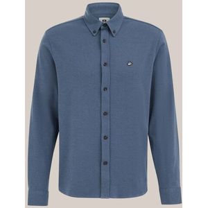 WE Fashion - Heren regular fit gebreid overhemd - Regular fit - Blauw - Katoen - Maat: XS