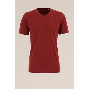 WE Fashion - Heren T-shirt met V-hals - Slim Fit - Roestbruin - Katoen - Maat: XS
