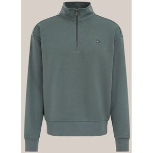 WE Fashion - Heren regular fit trui met rits - Regular fit - Zeegroen - Katoen - Maat: XS