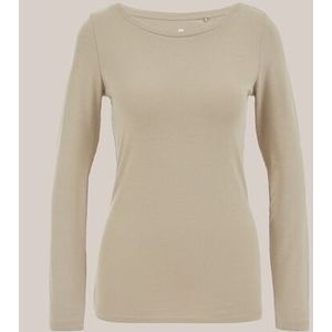 WE Fashion - Dames T-shirt van katoenmix - Slim Fit - Olijfgroen - Katoen - Maat: XS