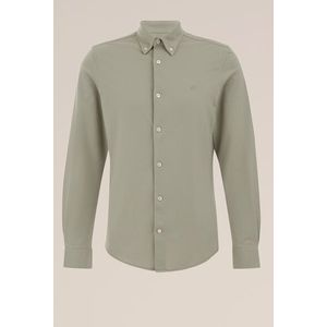 Fundamentals - Heren piquéjersey overhemd met stretch - Slim Fit - Khaki - Katoen - Maat: M