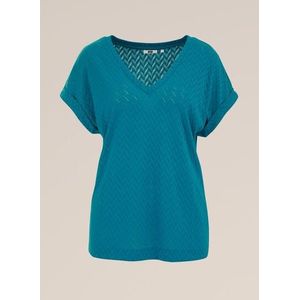 WE Fashion - Dames T-shirt met opengewerkt dessin - Regular fit - Groenblauw -  Maat: XL