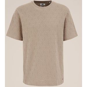 WE Fashion - Heren T-shirt met structuur - Relaxed Fit - Olijfgroen - Katoen - Maat: M