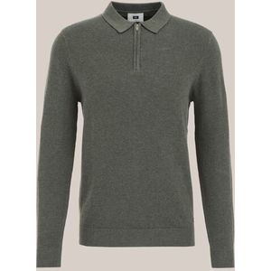 WE Fashion - Heren regular fit polo met rits - Regular fit - Mosgroen - Katoen - Maat: XS