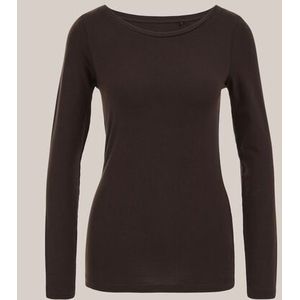 WE Fashion - Dames T-shirt van katoenmix - Slim Fit - Donkerbruin - Katoen - Maat: XXL