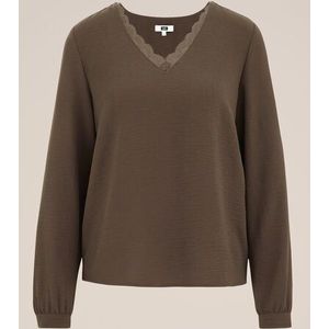 WE Fashion - Dames blouse met kant - Regular fit - Legergroen -  Maat: L