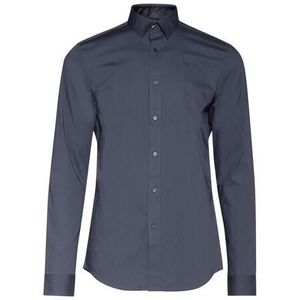 Fundamentals - Heren tall fit overhemd met stretch - Slim/Tall fit - Donkergrijs - Katoen - Maat: M