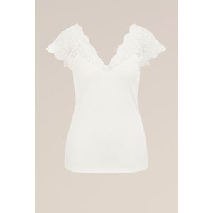 WE Fashion - Dames singlet met kant - Regular fit - Wit -  Maat: XL