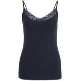 WE Fashion - Dames singlet met kant - Blauw - Katoen - Maat: XXXL