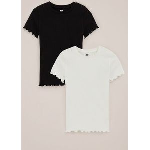 WE Fashion - Meisjes geribd T-shirt, 2-pack - Slim Fit - Wit - Katoen - Maat: 98/104