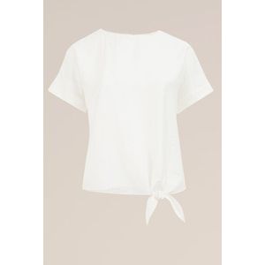 WE Fashion - Dames top met strikdetail - Curve - Regular fit - Wit - Viscose - Plus Size Maat: 48