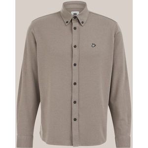 WE Fashion - Heren regular fit gebreid overhemd - Regular fit - Taupe - Katoen - Maat: XS