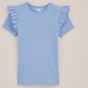 WE Fashion - Meisjes T-shirt met ruches - Slim Fit - Lavendel - Biologisch katoen - Maat: 110/116