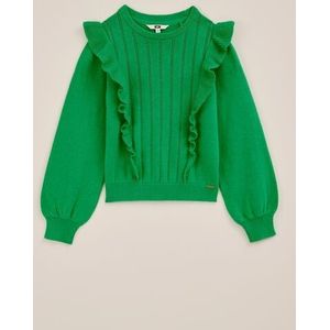 WE Fashion - Meisjes gebreide trui met opengewerkt dessin - Regular fit - Felgroen - Katoen - Maat: 98/104
