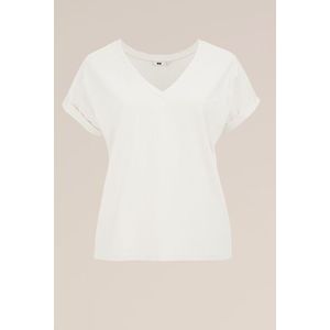 WE Fashion - Dames T-shirt met structuur - Curve - Regular fit - Wit - Katoen - Plus Size Maat: 48