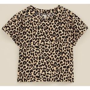 WE Fashion - Meisjes cropped T-shirt - Cropped - Lichtbruin -  Maat: 158/164