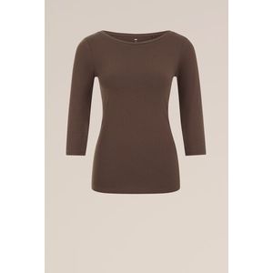 WE Fashion - Dames T-shirt met driekwart mouwen - Bruin - Katoen - Maat: XL