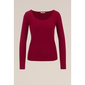 WE Fashion - Dames geribd T-shirt - Donkerrood - Viscose - Maat: XXL