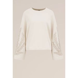 WE Fashion - Dames trui met embroideries - Regular fit - Beige - Katoen - Maat: L